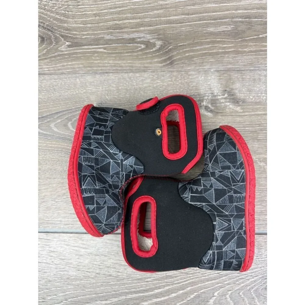 Bogs Waterproof 14f Maze Geometric Toddler Boy Sz 6 Red Black Pull On Rain Boots